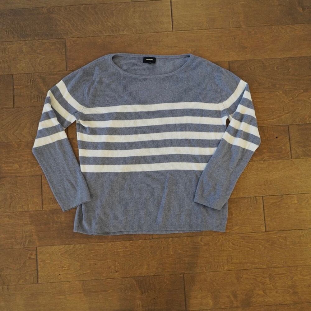 Monrow Women's M Gray White Stripe Cotton Cashmere Blend Pullover Sweater